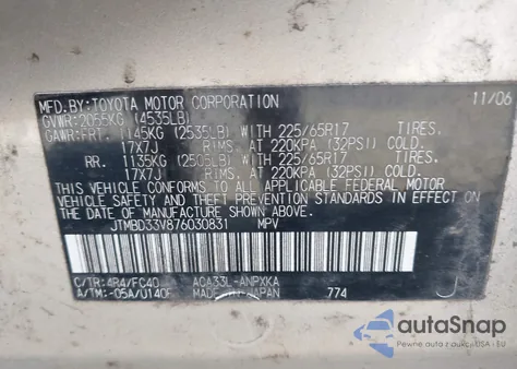 2007 Toyota Rav4 из США, поврежденный, VIN JTMBD33V876030831